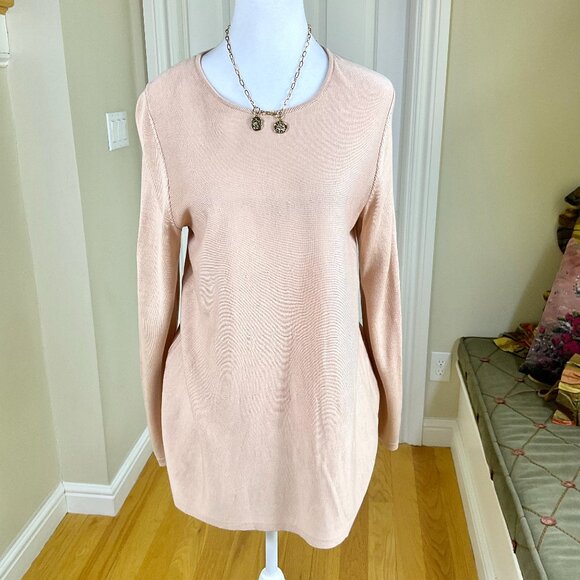 Eileen Fisher Sweater Tencel Silk Pale Pink Crew Neck Long Sleeve A-Line (M) - Picture 1 of 6